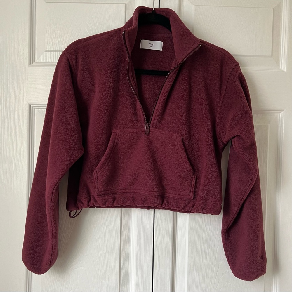 Aritzia TNA Burgundy Plum Quarter-Zip Fleece Pullover Size 2XS - Picture 5 of 14
